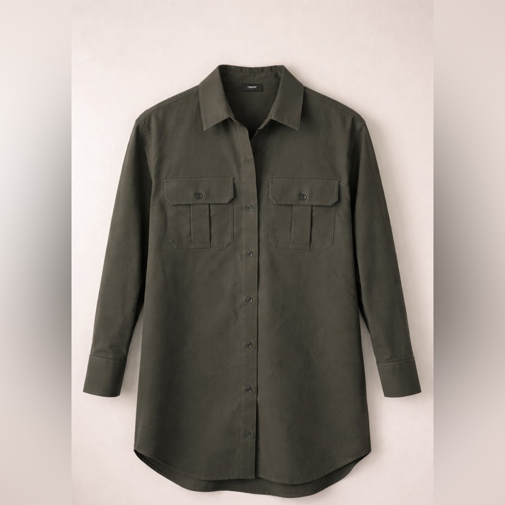 Theory army green button down mini shirt dress